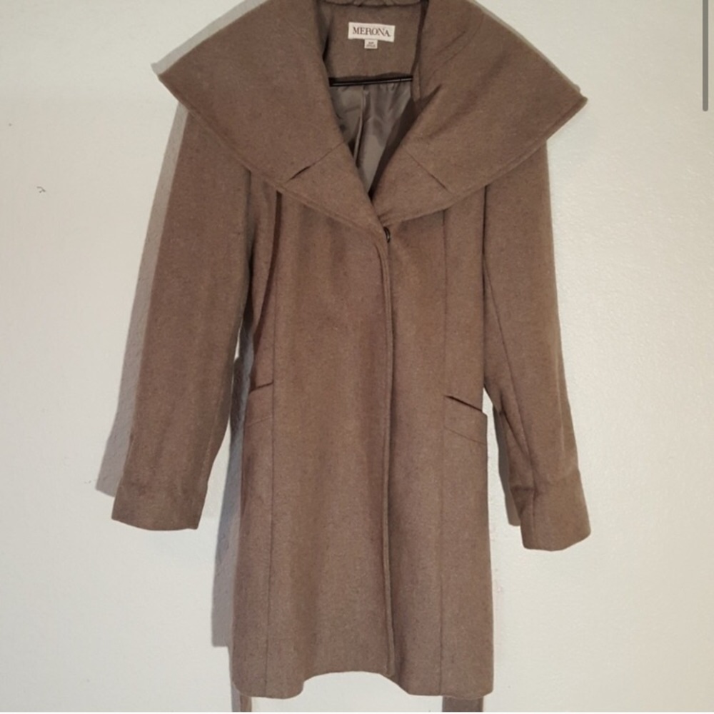 Merona Wool Blend Taupe Tie Coat - Picture 2 of 8